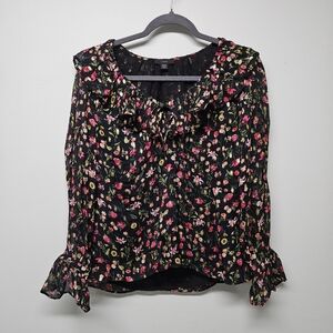 J. Crew Ruffleneck Blouse Midnight Vintage Floral Romantic Peasant XXS